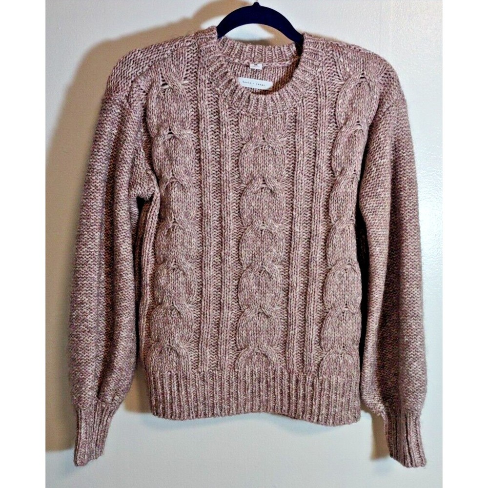 Basin + Range Women's M Yak Wool Blend Cable Knit Chunky Sweater Taupe Nude